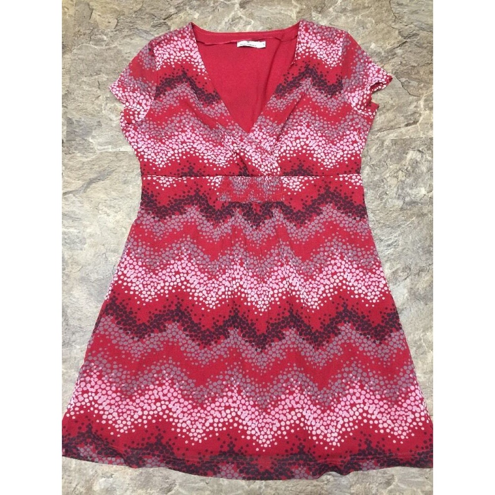 Tom Tailor Sz M Red Chevron Polka Dot Striped Wrap V Neck Shirt Lightweight